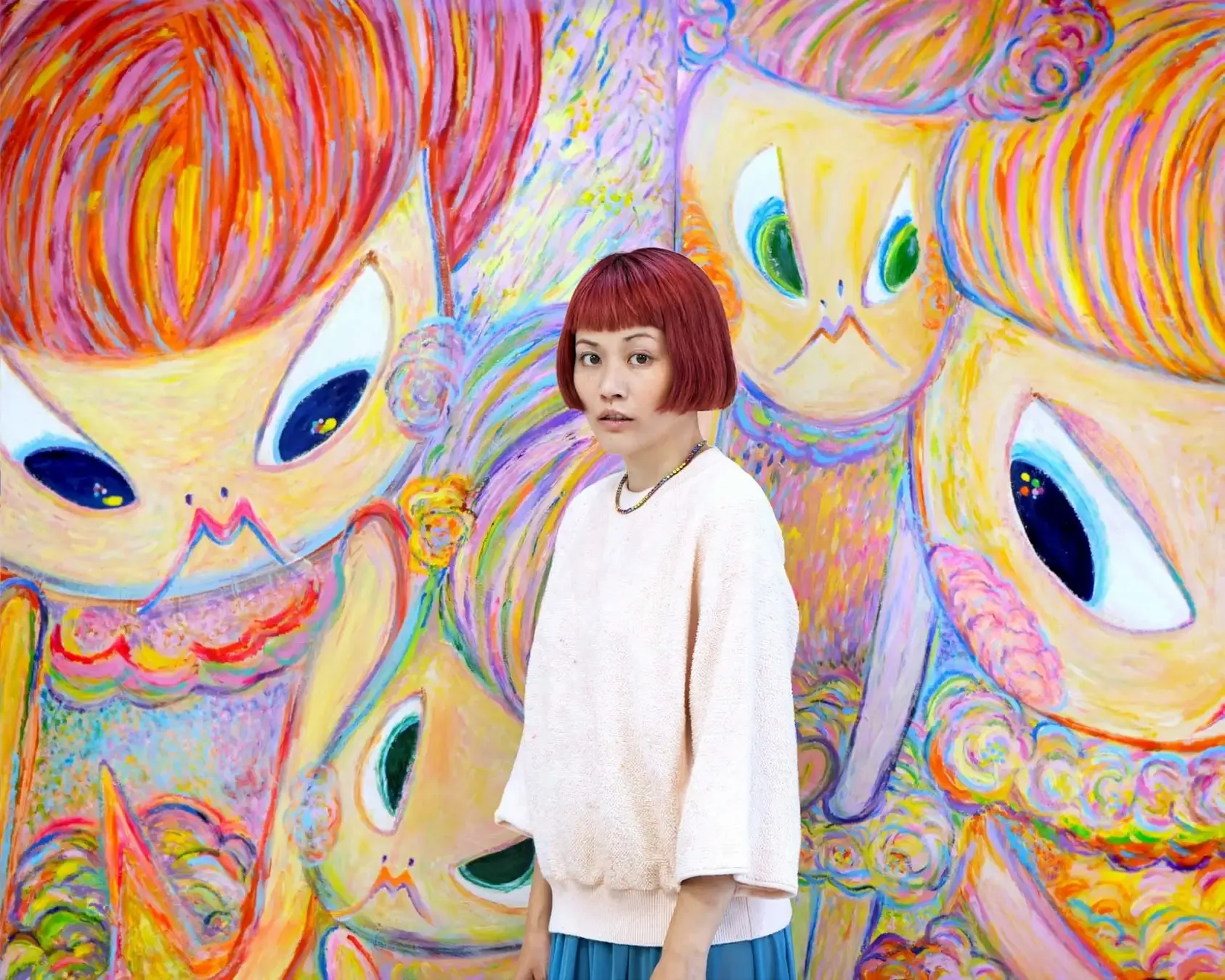 絵画。原画【神秘的な花の基地で、猫ちゃんたちは月を持って未来